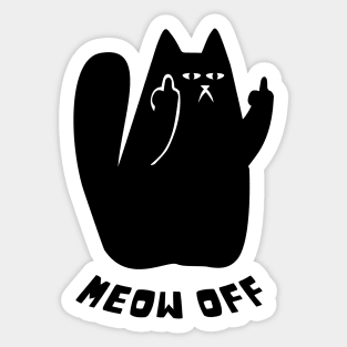 Black Cat pointing middle finger and says meow off Sticker